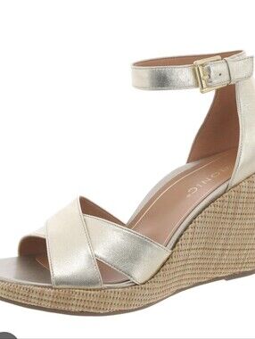 Vionic Marina Metallic Gold Wedge Leather Sandals with Ankle Strap...Size 10